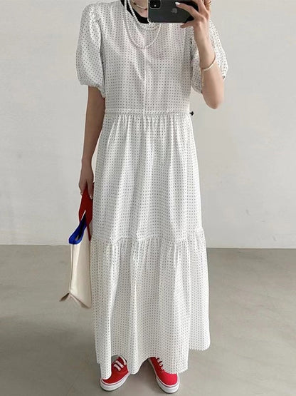 lovevop Daily Polka Dot Puff Sleeve Long Dress