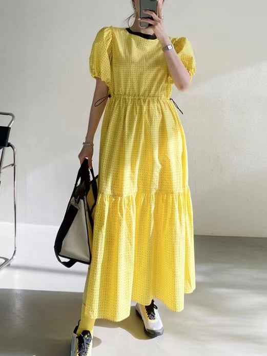 lovevop Daily Polka Dot Puff Sleeve Long Dress