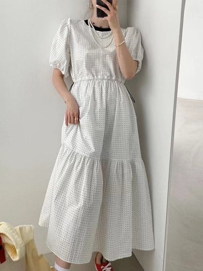 lovevop Daily Polka Dot Puff Sleeve Long Dress