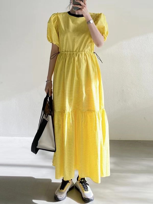 lovevop Daily Polka Dot Puff Sleeve Long Dress