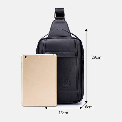 lovevop Men Genuine Leather Retro Business Casual Solid Color Leather Shoulder Bag Crossbody Bag Chest Bag