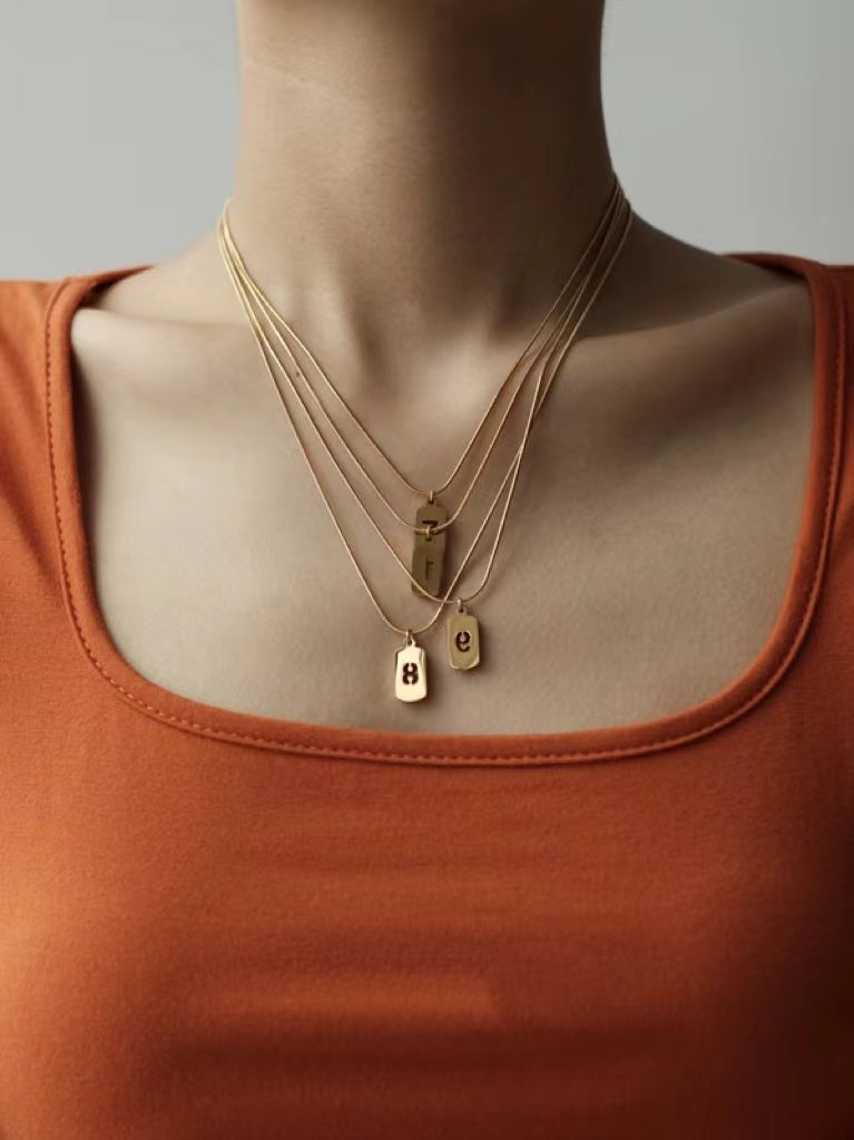 lovevop Digital Stacked Square Stainless Steel Necklace
