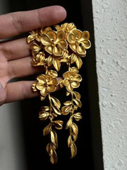 lovevop Gold Flower Long Leaf Earrings
