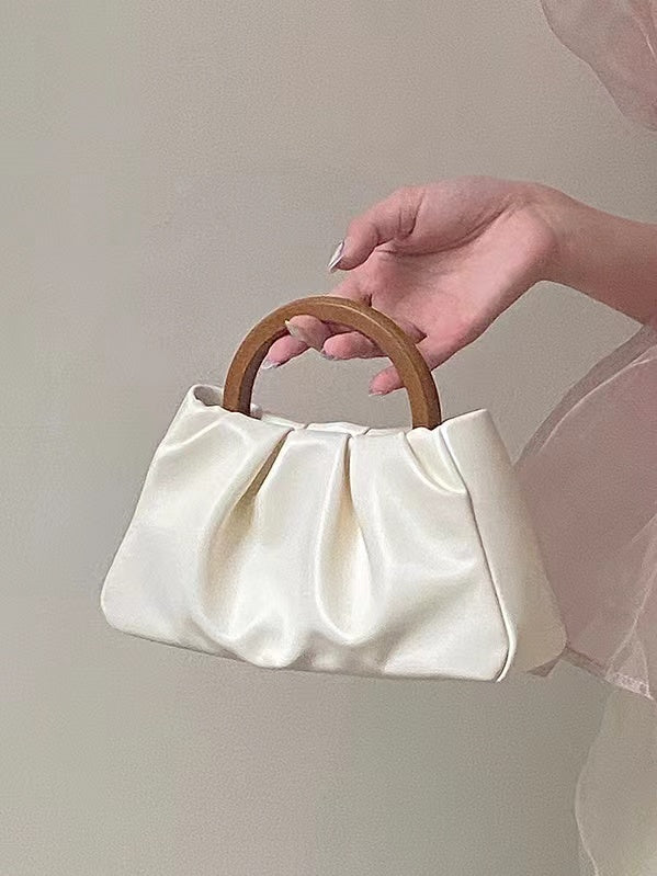 lovevop Pleated Cloud Small Tote Bag With Wooden Handle