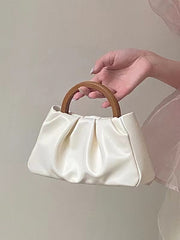 lovevop Pleated Cloud Small Tote Bag With Wooden Handle