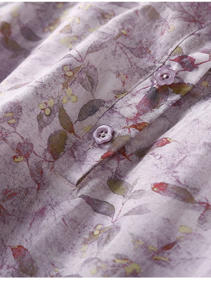Lovevop Cotton Floral Tie Lapel Button Dress