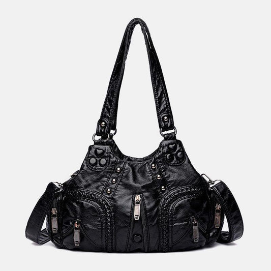 lovevop Women PU Leather Solid Color Large Capacity Retro Fashion Tote Handbags Crossbody Bags