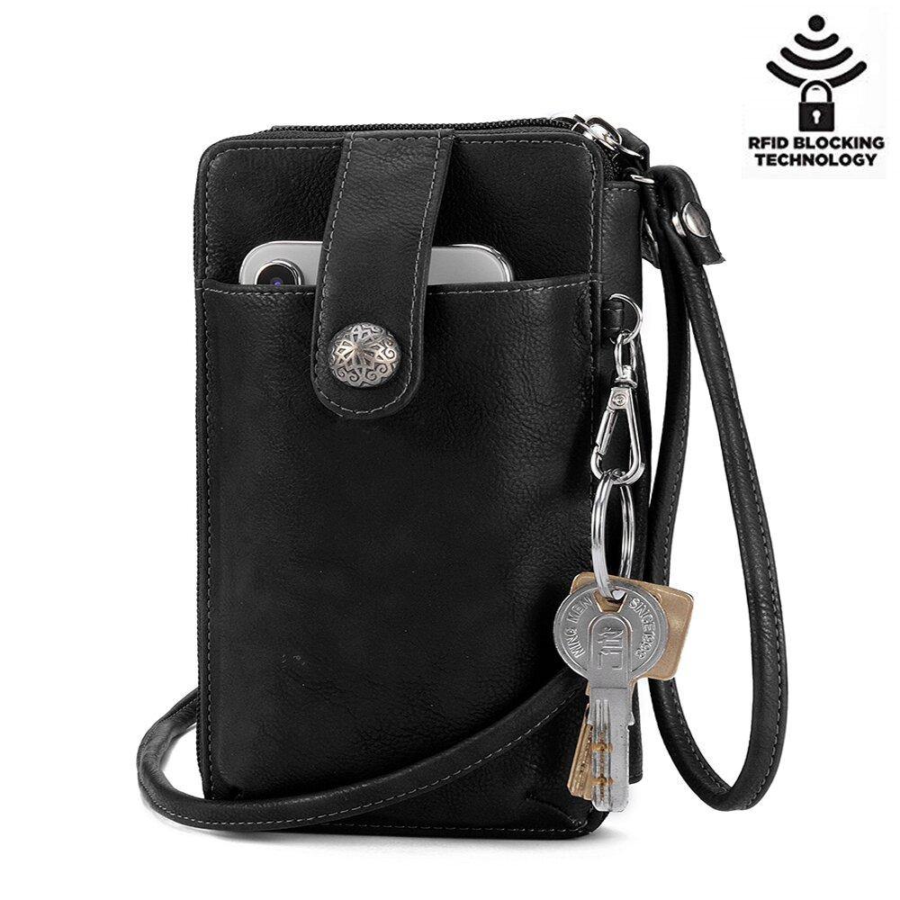 elvesmall Brenice Women RFID Card Bag Solid Crossbody Bag Phone Bag Card Holder