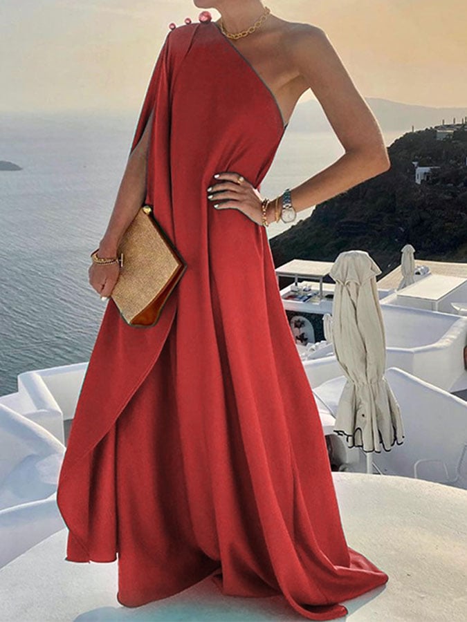 Women's One Shoulder Slash Neck Resort Dress