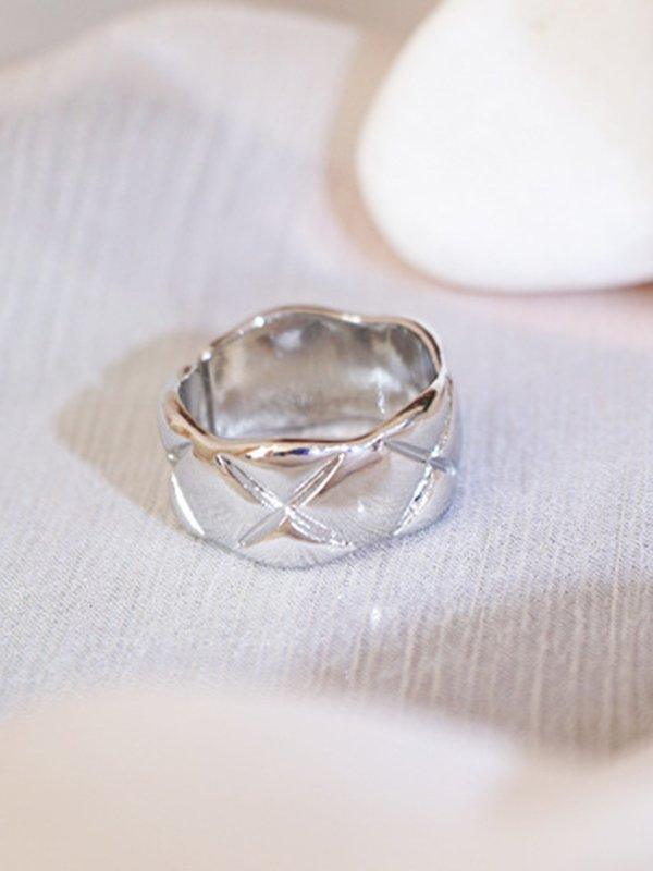 lovevop Stylish Simple Gold&Silver Plaid Ring