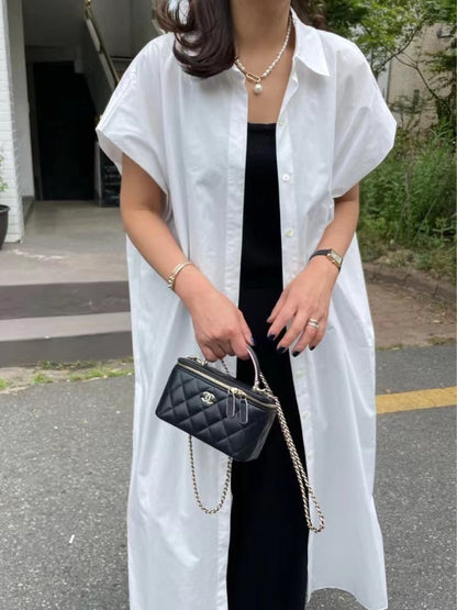 lovevop French Style Simple Long Shirt Dress