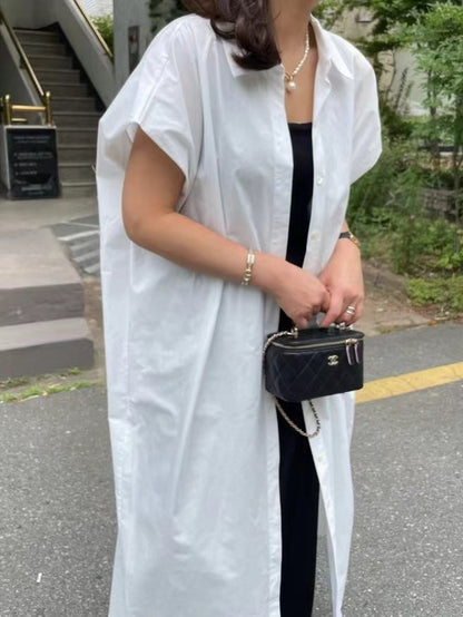 lovevop French Style Simple Long Shirt Dress