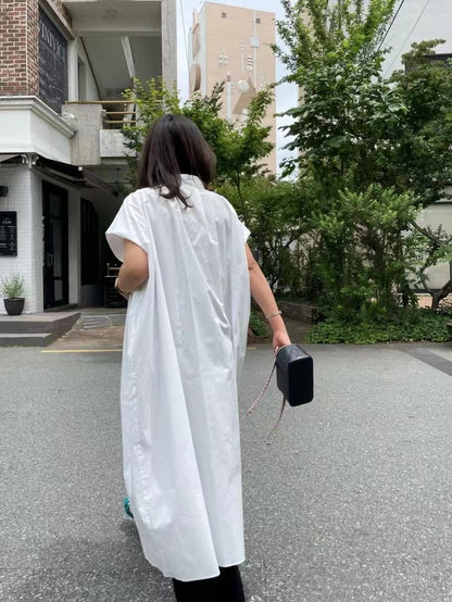 lovevop French Style Simple Long Shirt Dress