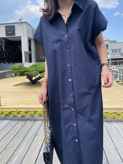 lovevop French Style Simple Long Shirt Dress