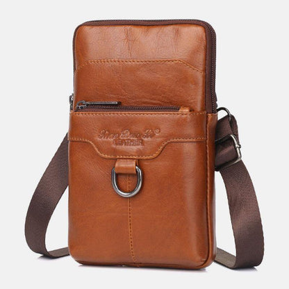 lovevop Men Genuine Leather Cowhide Vintage Business 6.5 Inch Phone Bag Crossbody Bag Waist Bag Sling Bag