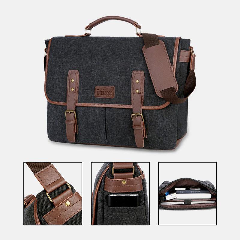 lovevop Men Canvas Multi-Pocket Wear-Resistant Vintage Business Messenger Bag Laptop Bag Crossbody Bag Handbag