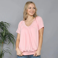 Solid Color Pleat Design T-shirt Top
