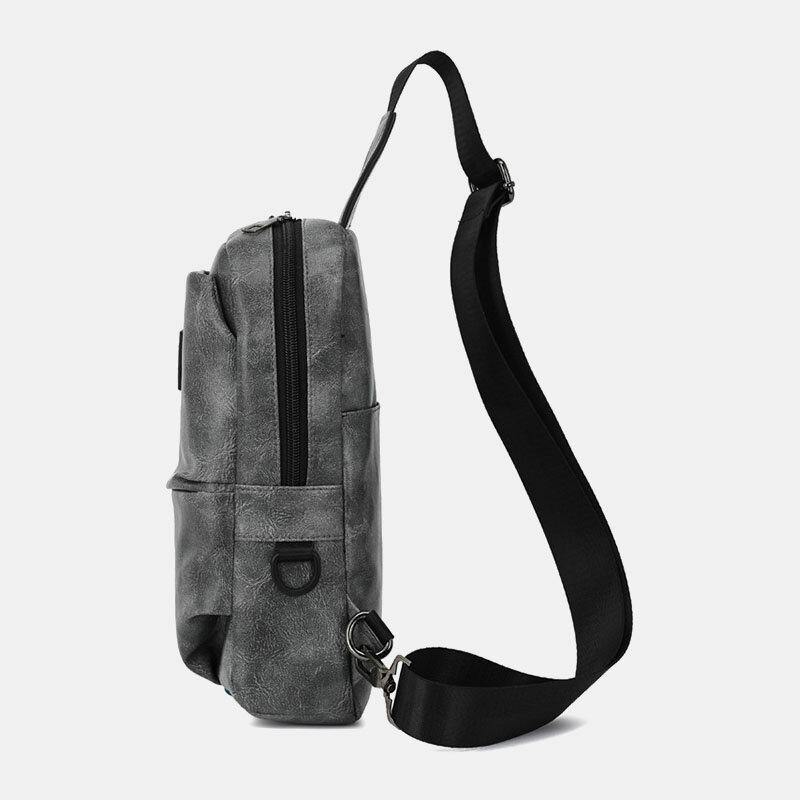lovevop Men PU Leather Waterproof Multi-Pocket Headphone Hole Casual Chest Bags Shoulder Bag Crossbody Bags