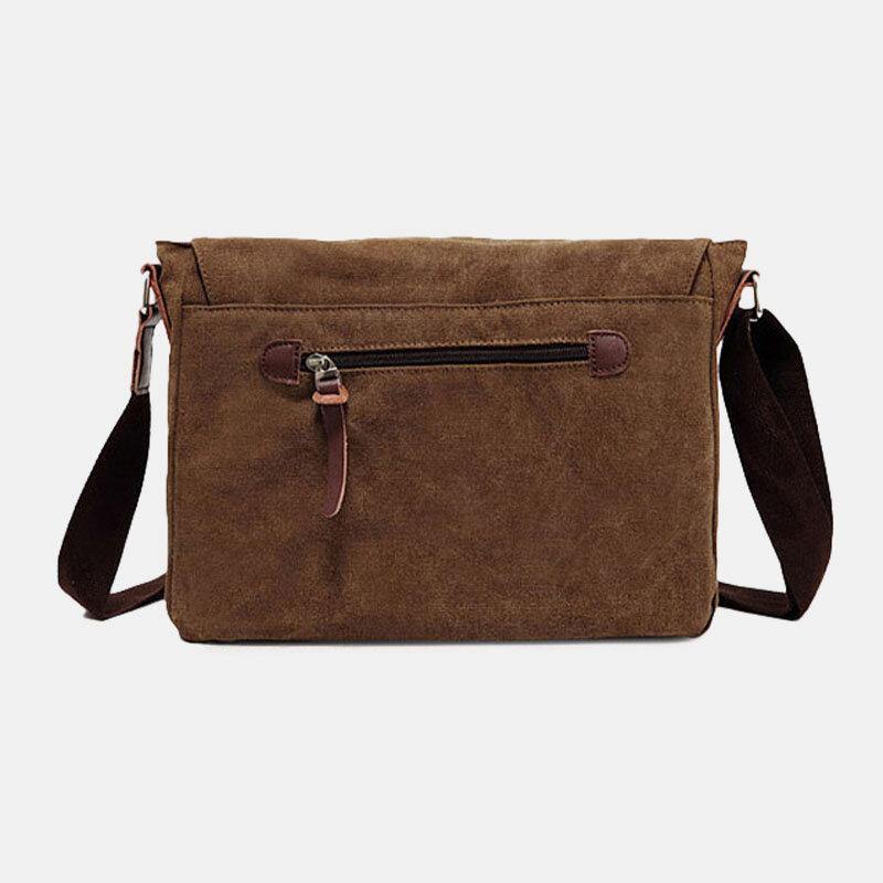 lovevop Men Genuine Leather And Canvas Retro Travel Outdoor Multi-pocket Carrying Bag Crossbody Bag