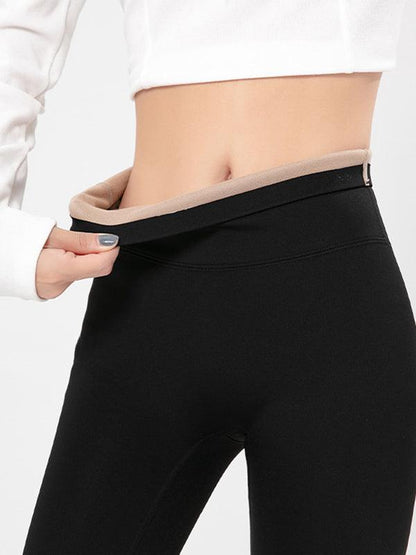 lovevop Skinny Leg Solid Color Elastic Fleece Leggings