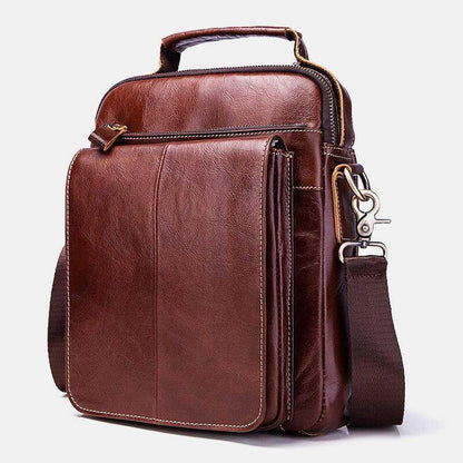 lovevop Men's Retro Genuine Leather Crossbody Bag with Multiple Pockets and Layers