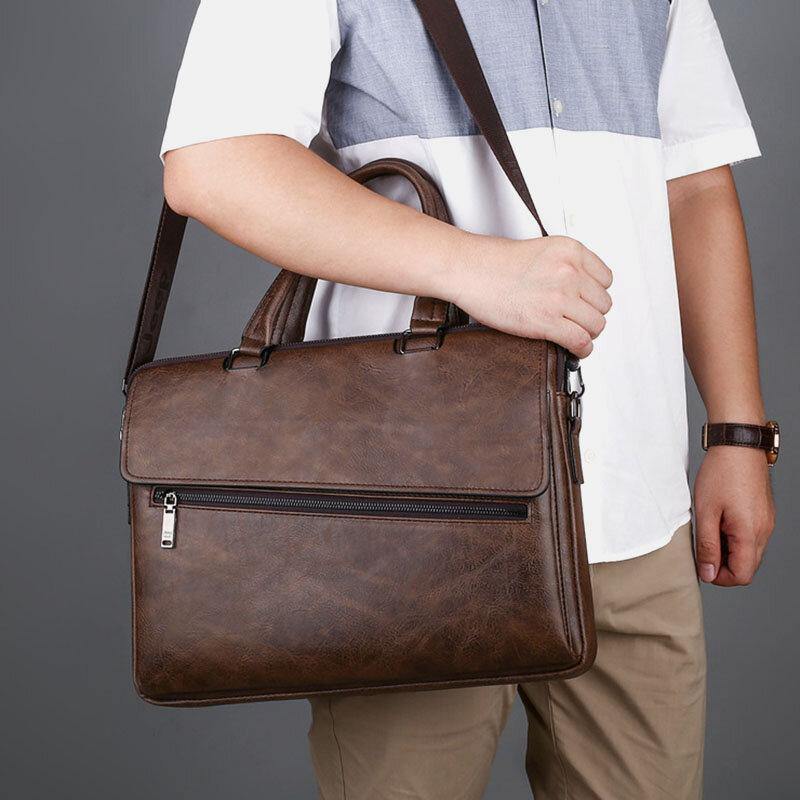 lovevop Men PU Leather Multifunction Anti-Theft Vintage Business Messenger Bag Crossbody Bag Handbag Shoulder Bag