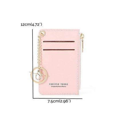 elvesmall Women Faux Leather Card Holder Small Coin Bag Purse Key Chain