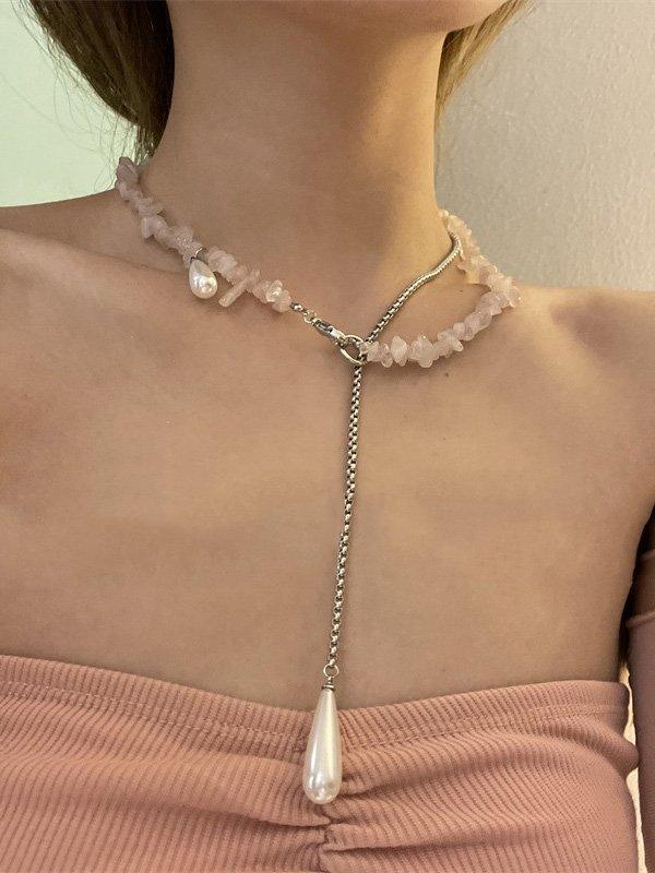 lovevop Stylish Chic Stone Pearl Chain Necklace