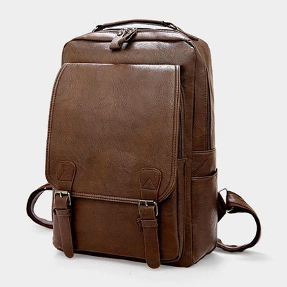 lovevop Men PU Leather Vintage Business Waterproof Wear-Resistant Large Capacity 15.6 Inch Laptop Bag Backpack