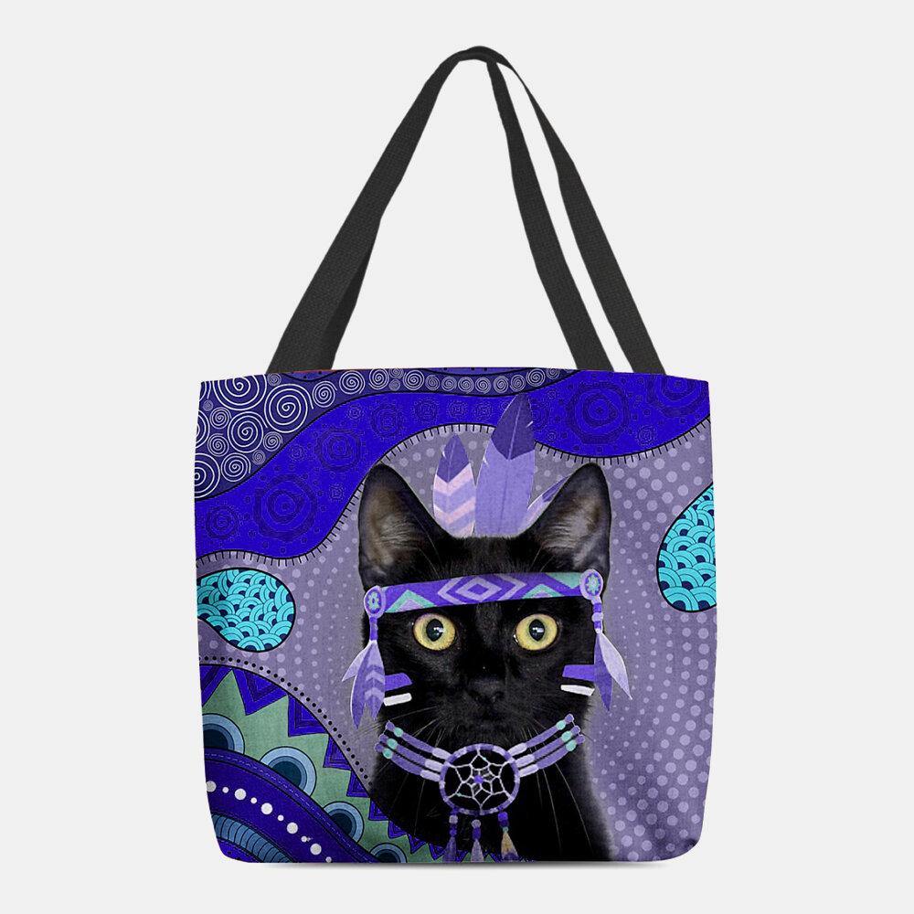 lovevop Women Felt Cute Cartoon Egyptian Dressed Black Cat Pattern Shoulder Bag Handbag Tote