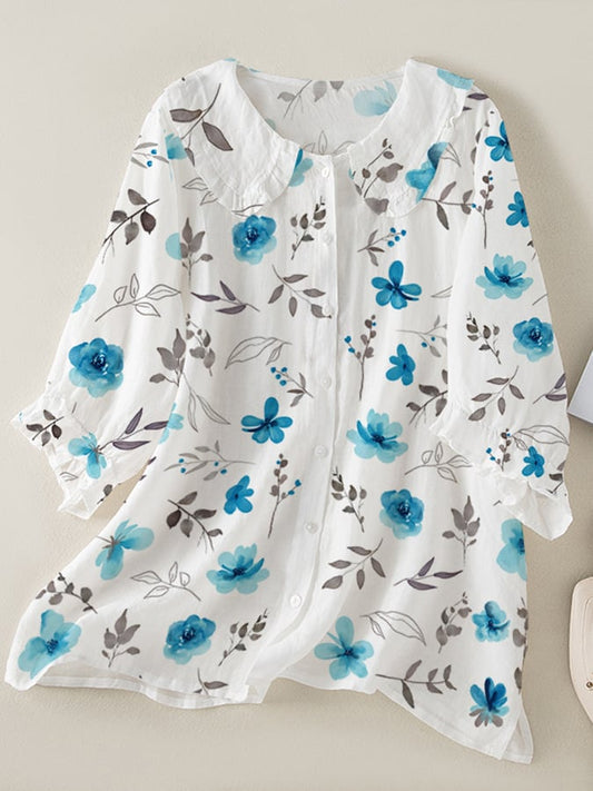 Lovevop Summer Fresh Printed Baby Collar Casual Shirt