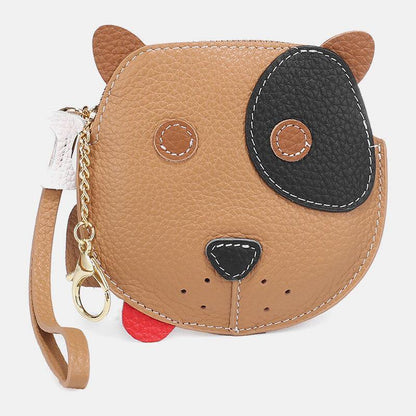 elvesmall Women Genuine Leather Cowhide Cute Cartoon Dog Pattern Small Storage Bag Coin Bag