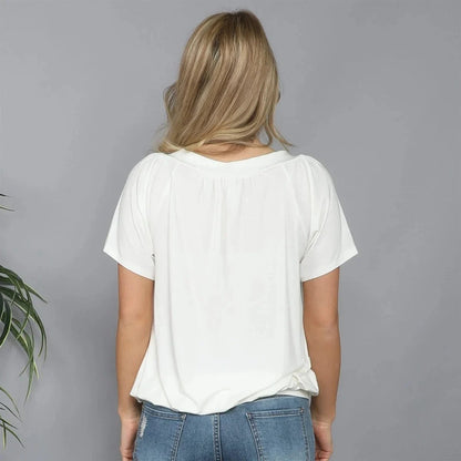 Solid Color Pleat Design T-shirt Top