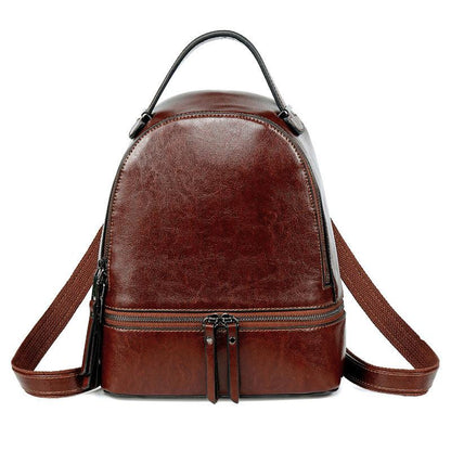 lovevop Fashion Temperament Gentle Leather Backpack Fashion Oil Wax Cowhide