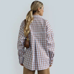 lovevop Lizakosht Fashion Plaid Print Women'S Blouse Elegant Lapel Long Sleeve Office Shirts & Blouses Casual Loose Tops Female Clothing