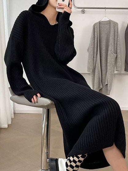 lovevop Casual Hooded Knitted Long Dress