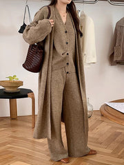 lovevop Casual Knitted Long Jacket&Vest&Pants 3 Pieces Suit