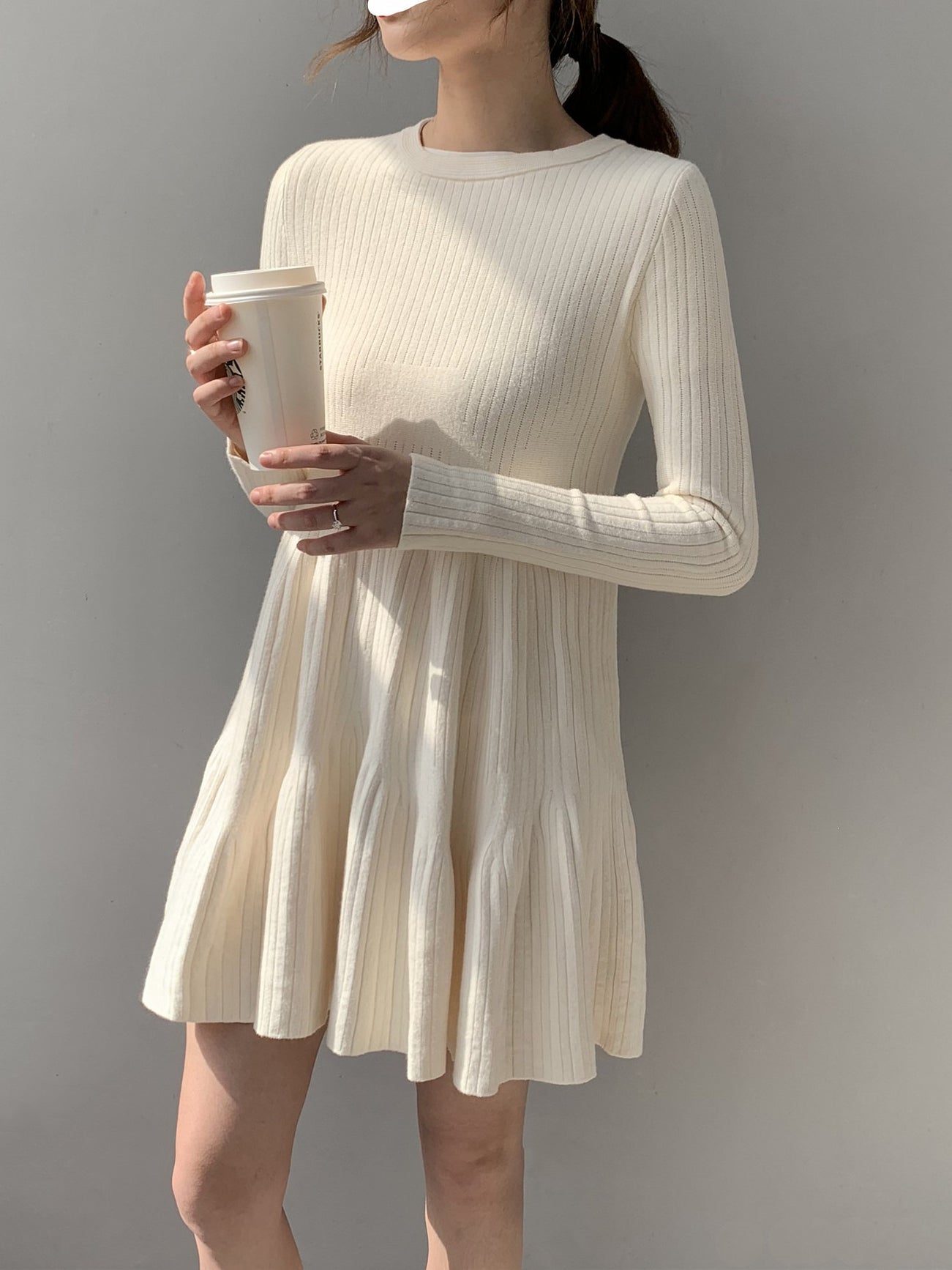 lovevop Cute A-line Pleated Slim Knitting Short Dress