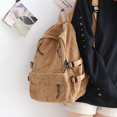 maoxiangshop - Couple New Corduroy Women Backpack Female Korean Shoulder School Bag for Teens College Women's Travel Backpacks Laptop Computer