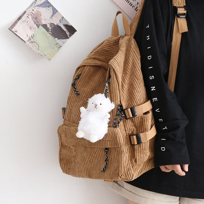 maoxiangshop - Couple New Corduroy Women Backpack Female Korean Shoulder School Bag for Teens College Women's Travel Backpacks Laptop Computer