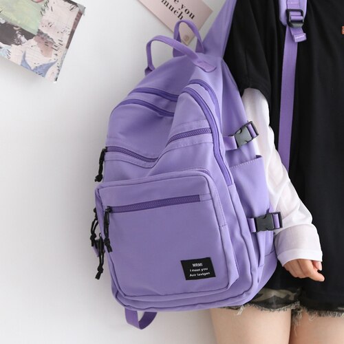 maoxiangshop - Solid Color Backpacks for Women New Large Capacity School Backpack Bag Women Waterproof Shoulder Travel Bag Ladies Ruckpack