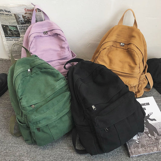 maoxiangshop - Vintage Casual Backpack Women Travel Bag Fashion High Capacity Solid Color Women's Backpack Student Zipper School Bag