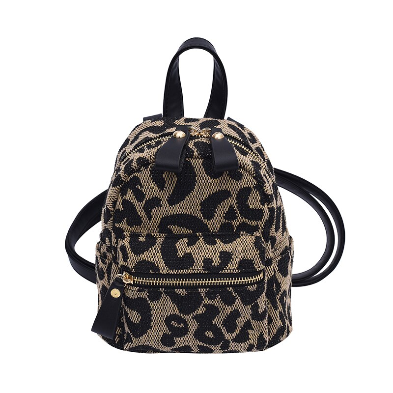 maoxiangshop - Fashion Women Mini Backpack High Quality Leopard Nylon Shoulder Bag Small Backpack School Bags for Teenage Girls Travel Rucksack