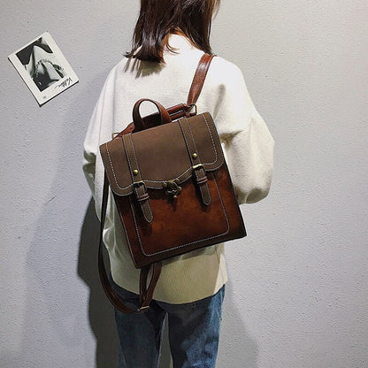 maoxiangshop - Fashion School Bag College Girl Backpack Shoulder Bags Vintage Pu Leather Women Backpack Preppy Style Backpacks