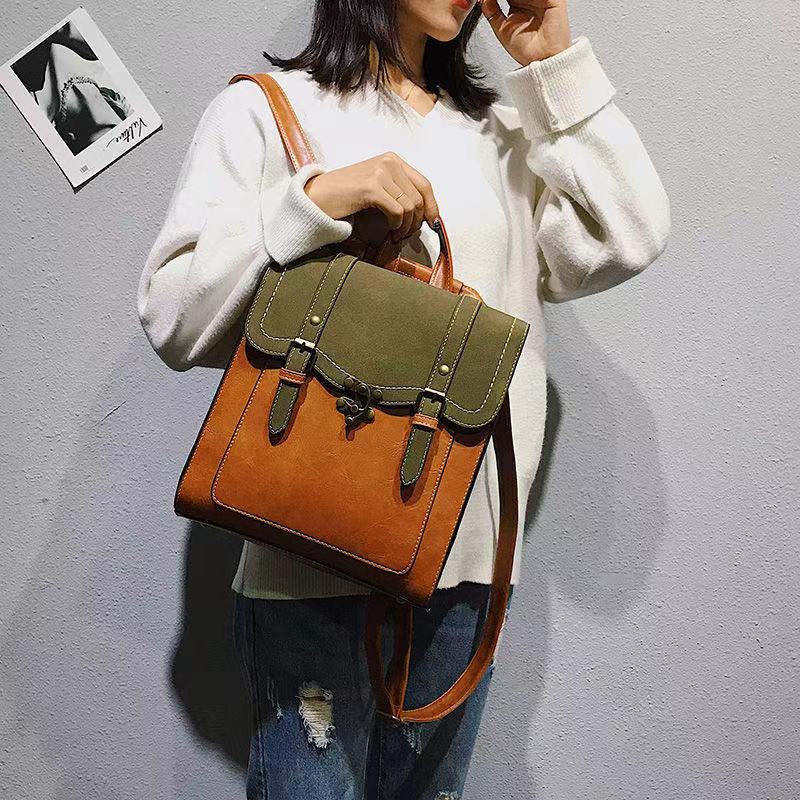 maoxiangshop - Fashion School Bag College Girl Backpack Shoulder Bags Vintage Pu Leather Women Backpack Preppy Style Backpacks