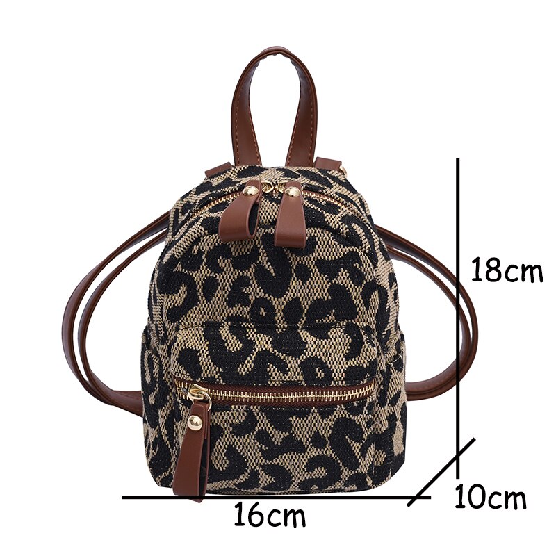 maoxiangshop - Fashion Women Mini Backpack High Quality Leopard Nylon Shoulder Bag Small Backpack School Bags for Teenage Girls Travel Rucksack