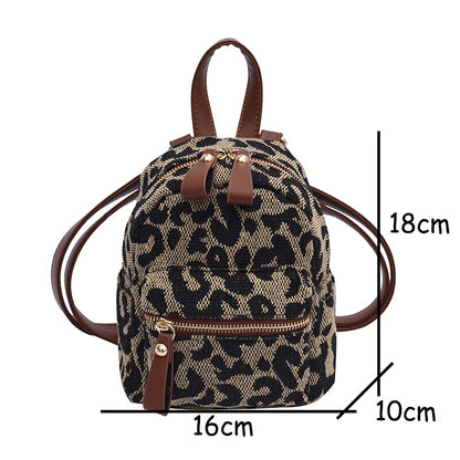 maoxiangshop - Fashion Women Mini Backpack High Quality Leopard Nylon Shoulder Bag Small Backpack School Bags for Teenage Girls Travel Rucksack