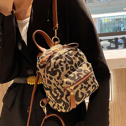 maoxiangshop - Fashion Women Mini Backpack High Quality Leopard Nylon Shoulder Bag Small Backpack School Bags for Teenage Girls Travel Rucksack