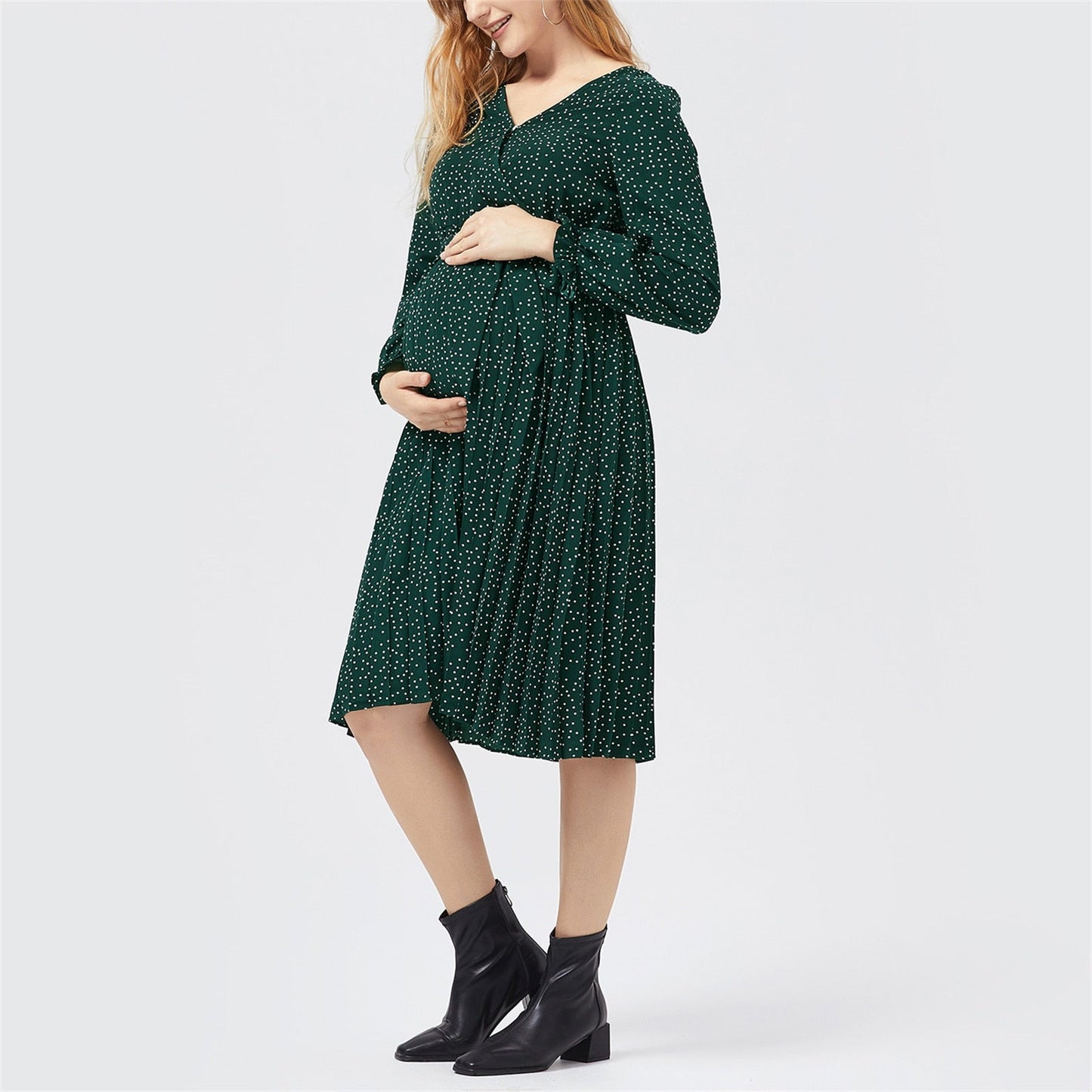 Lovevop Nursing Polka Dot Long-Sleeve Belted Dress