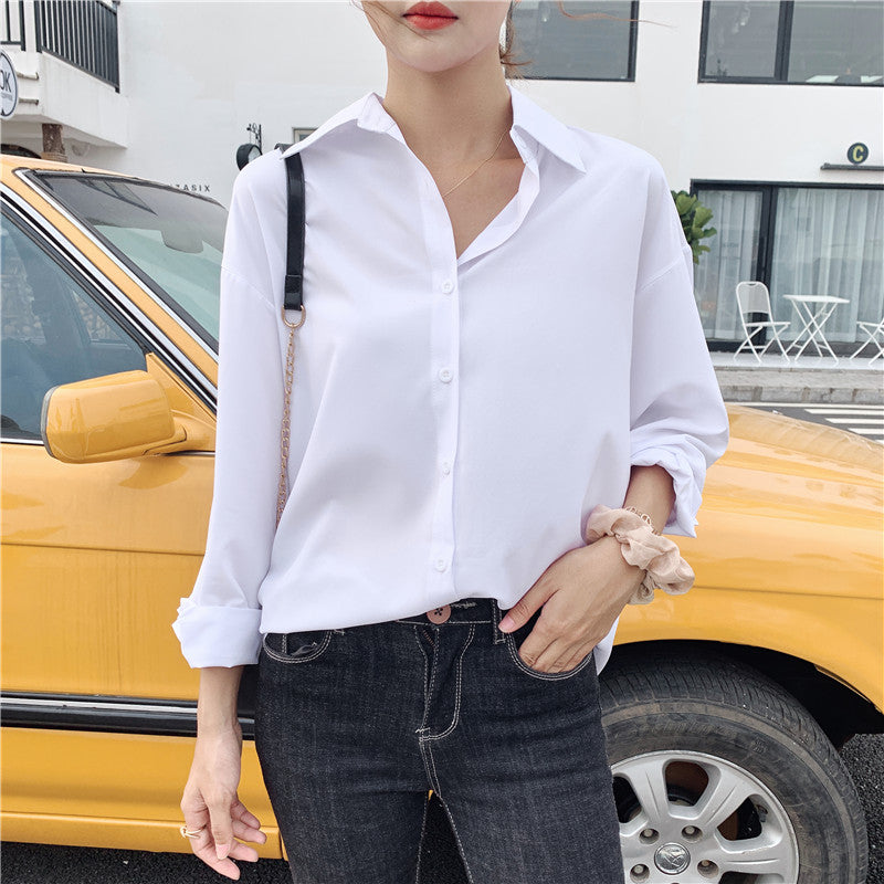 lovevop Lizakosht Summer New Arrival Women Solid Black Chiffon Blouse Long Sleeve Casual Shirt Women's Korean BF Style Chic Tops Feminina Blusa T0